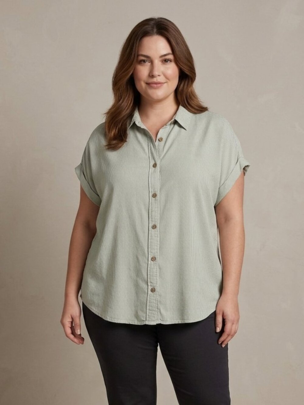 Tilley Women's Size XXL Sage Green White Stripe Tencel Button Down Shirt